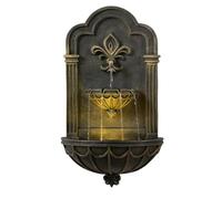 Teamson Home Outdoor 32" Two-tier Fleur-de-lis Wall Fountain Yard Décor, Black & Gold, Black