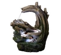 Teamson Home 82 cm Outdoor Garden Fountain with Cascading forest-Inspired Rock and Wood Effect Design with Integrated Led Lighting, Grey