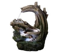 Teamson Home 82 cm Outdoor Garden Fountain with Cascading forest-Inspired Rock and Wood Effect Design with Integrated Led Lighting, Grey