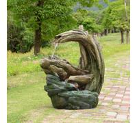 Teamson Home 82 cm Outdoor Garden Fountain with Cascading forest-Inspired Rock and Wood Effect Design with Integrated Led Lighting, Grey