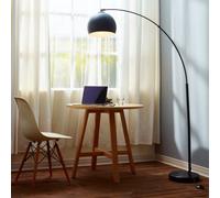Teamson Home Standing Floor Lamp for Living Room, Arquer 170cm Tall Lamp, Bedroom Lighting, Living Room Accessories with Faux Black Marble Base and Black Bell Shade