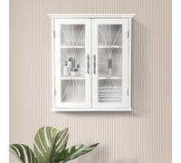 Teamson Home Bathroom Wall Cabinet, Wooden Cabinet With 2 Doors, Glass Doors, Bathroom Storage, White