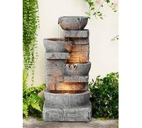 Teamson Home Cascading Bowls And Stacked Stone Waterfall Fountain With Led Lights One Colour