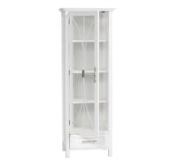 Teamson Home Freestanding Tall Column Bathroom Cabinet With Glass Panelled Door, Bathroom Storage, White