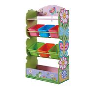 Teamson Home Fantasy Fields By Teamson Kids Magic Garden Kids Wooden Toy Organizer With Storage Bins, Pink/green