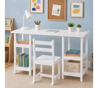 Teamson Home Fantasy Fields - Kids Wooden Desk & Chairs Set With Shelves On The Side - White