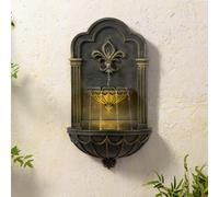 Teamson Home Fleur-De-Lis Wall-Mounted Water Fountain Warm Led, Black & Gold