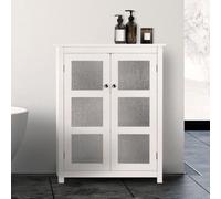Teamson Home Freestanding Bathroom Floor Cabinet With 2 Textured Glass Doors, Bathroom Storage, White