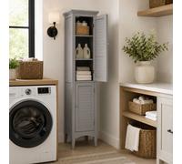 Teamson Home Freestanding Linen Tower With Two Faux Louvered Doors, Gray, 63In