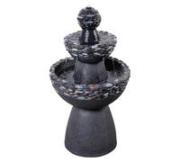 Teamson Home Garden Outdoor Water Feature 3-Tier Pedestal Water Fountain Dark Grey Stone Finish