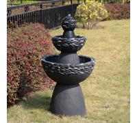 Teamson Home Garden Outdoor Water Feature 3-Tier Pedestal Water Fountain Dark Grey Stone Finish