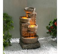 Teamson Home 84.5 cm Cascading Bowls & Stacked Stones LED Outdoor Water Fountain, Brown, Brown