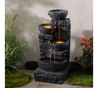 Teamson Home 33'' Cascading Bowls & Stacked Stones LED Outdoor Water Fountain, dark Gray, Grey