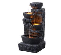 Teamson Home Garden Outdoor Water Feature, 4 Tier Cascading Bowl Water Fountain, With Warm LED Lights, Dark Grey Teamson Home Dark Grey