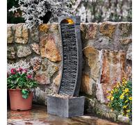 Teamson Home Garden Outdoor Water Feature, Large Curved Tall Water Fountain, Waterfall Design, With Led Lights, Slate Effect