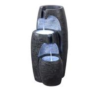 Teamson Home Garden Outdoor Water Feature Modern 3-Tier Cascading Urn Water Fountain With LED Lights Black