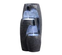 Teamson Home Garden Outdoor Water Feature Modern 3-Tier Cascading Urn Water Fountain With LED Lights Black