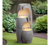 Teamson Home Garden Outdoor Water Feature, Modern 3-Tier Cascading Urn Water Fountain, With Led Lights, Grey