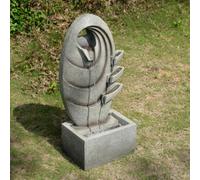 Teamson Home Garden Outdoor Water Feature Modern Oval Water Fountain With Warm LED Lights Grey