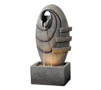 Teamson Home Garden Outdoor Water Feature Modern Oval Water Fountain With Warm LED Lights Grey