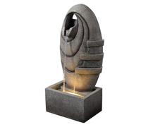 Teamson Home Garden Outdoor Water Feature Modern Oval Water Fountain With Warm LED Lights Grey