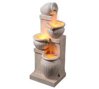 Teamson Home Garden Outdoor Water Feature Solar Powered 4-Tier Cascading Bowl Water Fountain With LED Lights Natural Finish