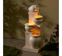 Teamson Home Garden Outdoor Water Feature Solar Powered 4-Tier Cascading Bowl Water Fountain With LED Lights Natural Finish