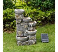 Outdoor Garden Water Fountain Feature Solar Power 4 Tier Bowl with LED Lights - Grey