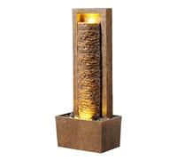Teamson Home Garden Outdoor Water Feature Tall Waterfall Water Fountain With Warm LED Lights Layered Rock Design Brown