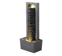 Teamson Home Garden Outdoor Water Feature Tall Waterfall Water Fountain With Warm LED Lights Layered Rock Design Dark Grey