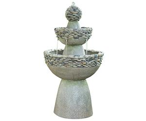 Teamson Home Garden Water Fountain, Large Contemporary Water Feature, 3 Tiered Stone Effect Indoor Waterfall Ornament with Pump, Outdoor Patio Decor