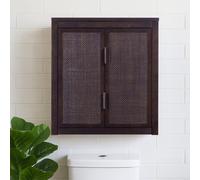 Teamson Home Hatteras Wall Cabinet With Rattan Doors And Pine Frame, Espresso