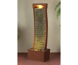 Teamson Home Large Outdoor Curved Water Feature, Modern Waterfall Effect with LED Lights, Red Rock Teamson Home Red