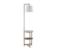 Teamson Home Lilah 163cm Tray Table Floor Lamp with White Faux Marble Table Top, Bottom Shelf, USB Port Gold with White Drum Shade