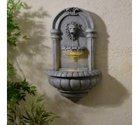 Teamson Home Lion Head Wall-Mounted Garden Fountain Led Lighting, Natural Stone