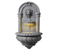 Teamson Home Lion Head Wall-Mounted Garden Fountain Led Lighting, Natural Stone