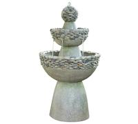 Teamson Home Majestic 3 Tiered Stone Look Zen Pedestal Floor Waterfall Fountain with Pump for Outdoor Patio Garden Backyard Decking Décor, 37 inch, Gray, Resin, 37" Height