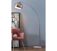 Teamson Home Modern Curved Arc Floor Lamp with Bell Shade & Marble Base, Brushed Nickel in Silver Teamson Home Silver