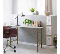 Office Wooden Computer Desk, Study Writing Table, White Faux Marble by Teamson