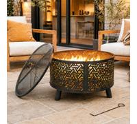 Teamson Home Outdoor Garden Fire Pit 71Cm With Spark Guard Black Steel