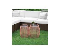 Teamson Home Outdoor Garden Furniture Large Round Patio Side Table in Brown Teamson Home Brown