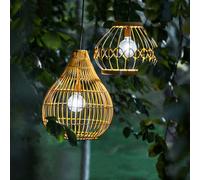 Teamson Home Outdoor Garden Decor, Woven Hanging Solar Powered Light in Light Tan Teamson Home Light Tan