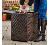 Teamson Home Outdoor Fire Pit Gas Bottle Tank Cover, Fire Pit Gas Storage Holder, Rattan Storage Holder Table with Lid, Garden Rattan Furniture