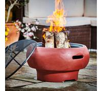Teamson Home Outdoor Garden Wood Burning Fire Pit, Log Burner With Poker, Grill & Lid, Concrete Base, Red - 53 X 53 X 47 (Cm)