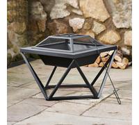 Teamson Home Outdoor Wood Burning Fire Pit, Square Metal Garden Heater, Log Burner, Includes Lid & Poker - 60 X 60 X 52 (Cm)