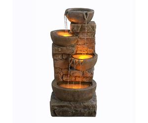 Teamson Home Pot Fountain Stacked Stone, Brown | 33 Inches Height