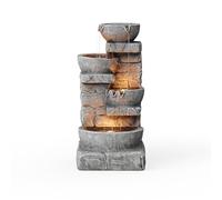 Teamson Home Cascading Bowls & Stacked Stone Outdoor Water Fountain with LED Light, Grey