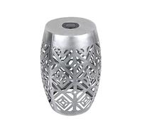 Teamson Home Round Large Solar Powered Lantern LED Floor Patio Light | 2 In 1, Side Table Stand, Cut Out Design, Silver, PT-OF0033