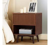 Teamson Home Tremolo Bedside Table 1 Fluted Push-Open Drawer Nightstand, Walnut