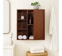 Teamson Home Tremolo Fluted Bathroom Wall Cabinet With Open Shelves, Walnut